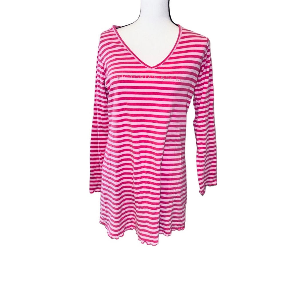 VICTORIA’S SECRET long sleeve cotton stripe nightgown PJ women’s size large